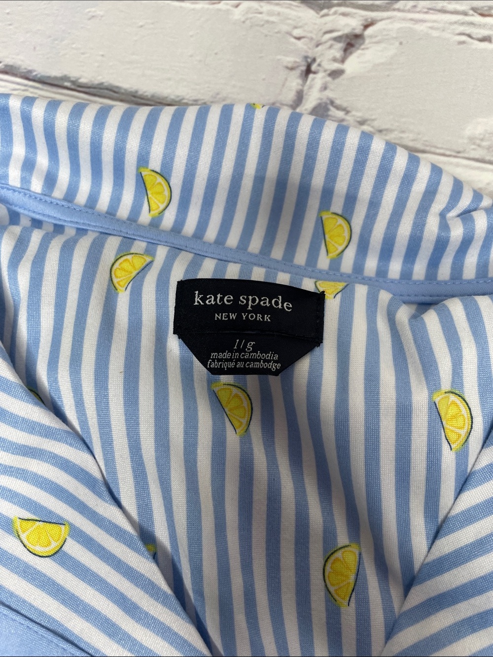 Kate Spade Blue and White Striped Lemon Two Piece Summer Pajama Set - Picture 4 of 5